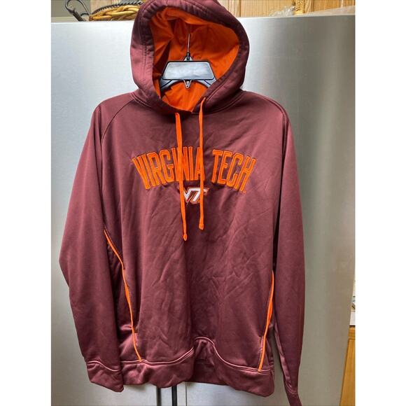Virginia Teck Hokies Hoodie Lined Pockets Men Large Maroon Pull Over - Picture 1 of 8